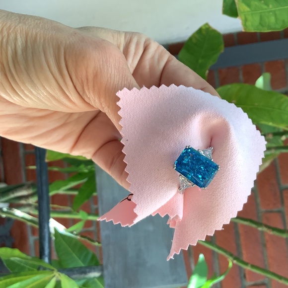 Blue Fancy Cut, Created Sapphire Bling Ring